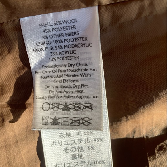 Women’s S Tan Eddie Bauer 50% Wool Coat and Faux Fur Hood - Picture 11 of 12